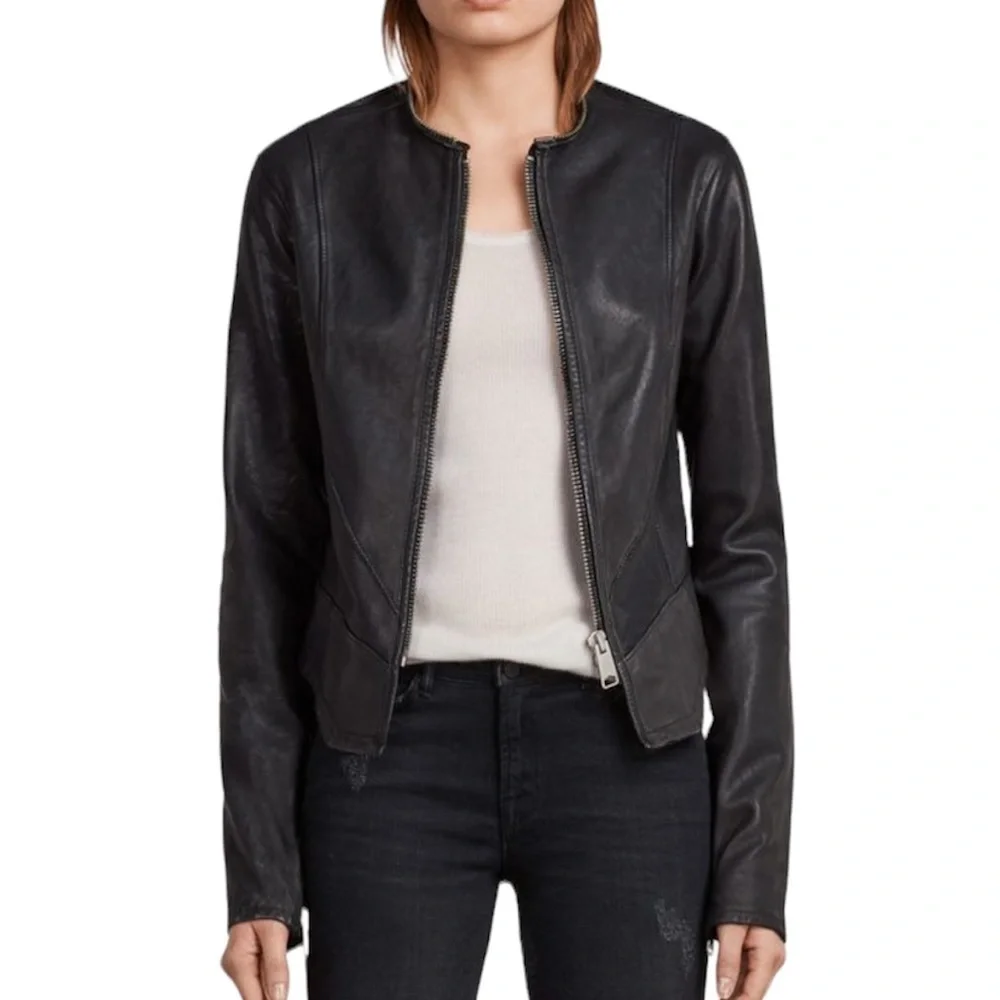All Saints Calle Blazer Leather Jacket Black Size 00